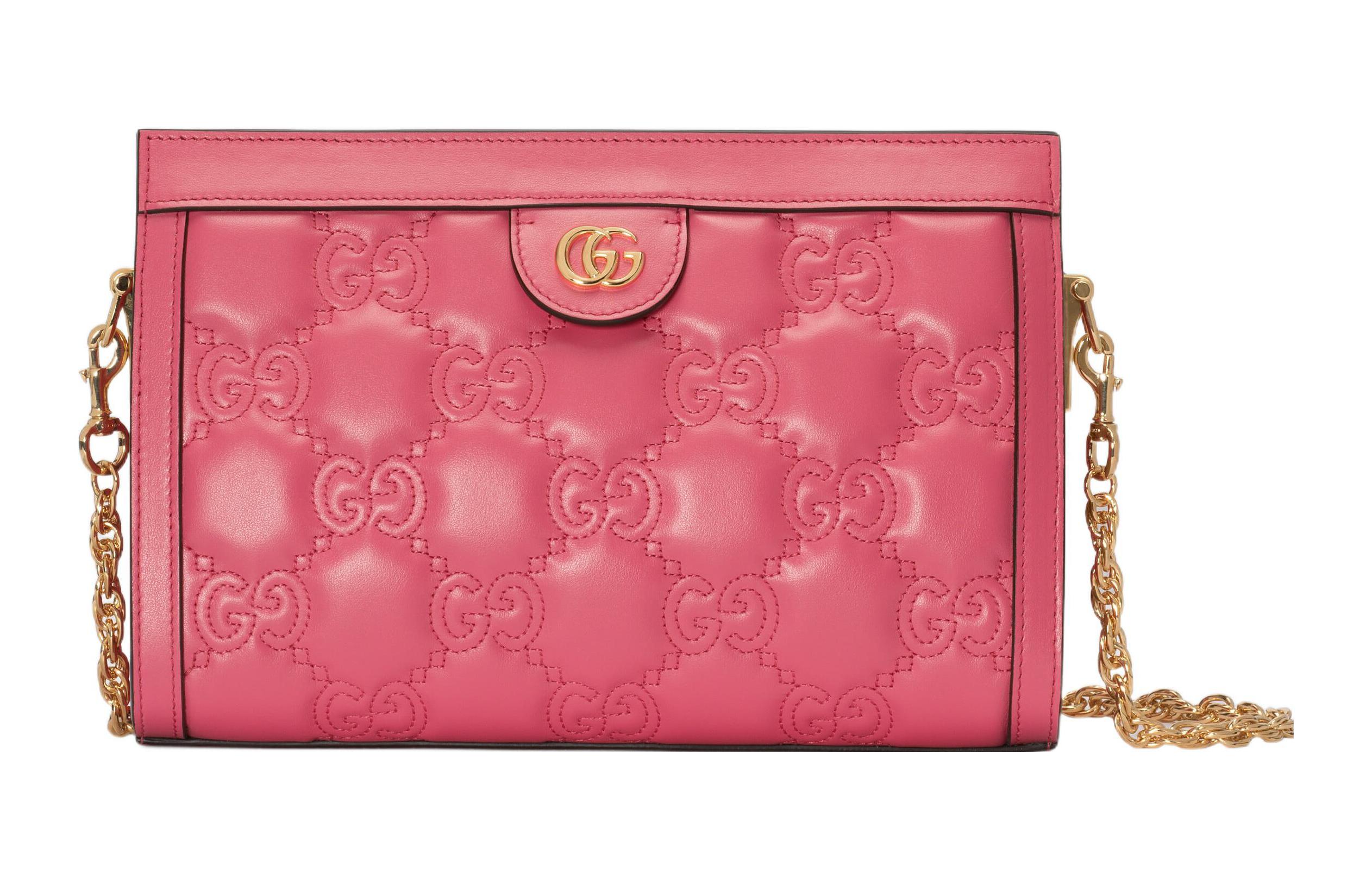 GUCCI Gucci, golden straps, underarm bag, pink one-shoulder bag, worn on the shoulder, chain bag