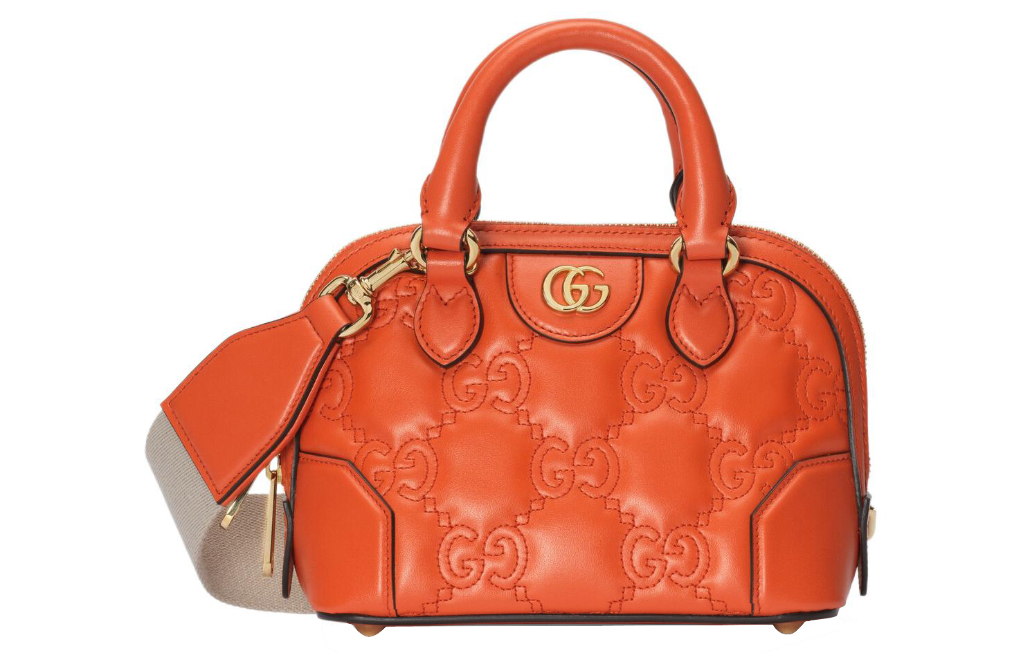 GUCCI Gucci, golden design straps, handle, boston bag, small orange one-shoulder bag