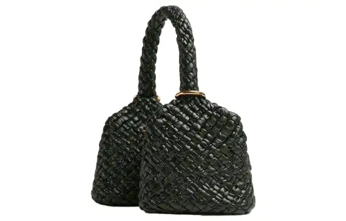 Bottega Veneta Calfskin Double Bucket Bag Handbag Women's Dark Green