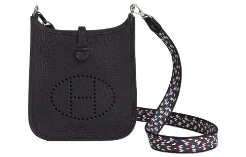 HERMES Evelyne Clemence Bullock Leather Crossbody Bag, Shoulder Bag 16 Women's Navy Blue & Black & White