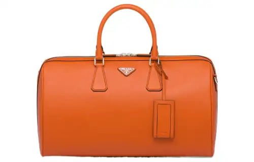 PRADA Saffiano Cross Grain Leather Travel Bag Men's Orange