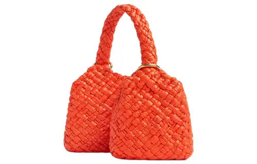Bottega Veneta Calfskin Double Bucket Bag Handbag Women's Orange