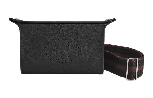 HERMES Videpoches Silver Tone Buckle Cow Leather With Canvas And Leather Fanny Pack, Shoulder Bag, Crossbody Bag Men's