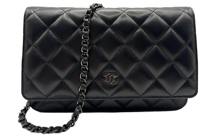CHANEL 21B Fall WOC Lambskin Wallet On Chain Flap Bag, Chain Bag, Pochette, Shoulder Bag, Crossbody Bag Women's Black