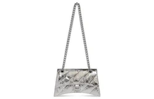 Balenciaga Crush Cow Leather Crossbody Bag, Shoulder Bag Women's Silver