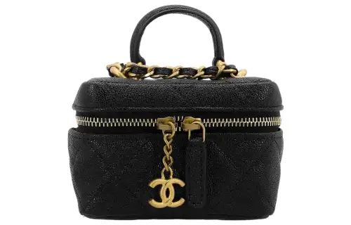 CHANEL Litchi Grain Cow Leather Box Bag, Handbag, Shoulder Bag, Crossbody Bag Small Women's Black