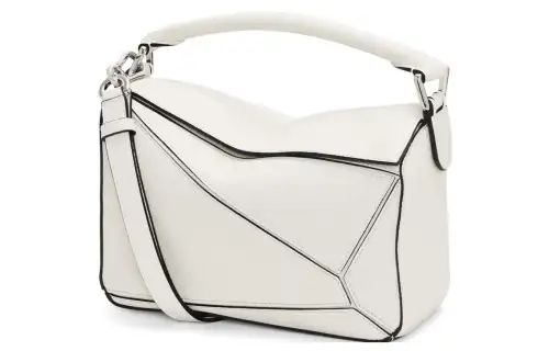 LOEWE Puzzle Soft Grain Calfskin Leather Shoulder Bag, Crossbody Bag, Handbag Small Women's White