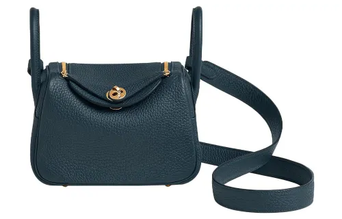 HERMES Lindy Taurillon Clemence Cow Leather Handbags 19 Women's 7P Bleu De Prusse Prussian Blue