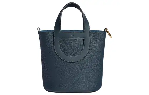 HERMES In The Loop Taurillon Clemence Bullhide With Swift Leather Bucket Bag Handbag Women's Prussian Blue