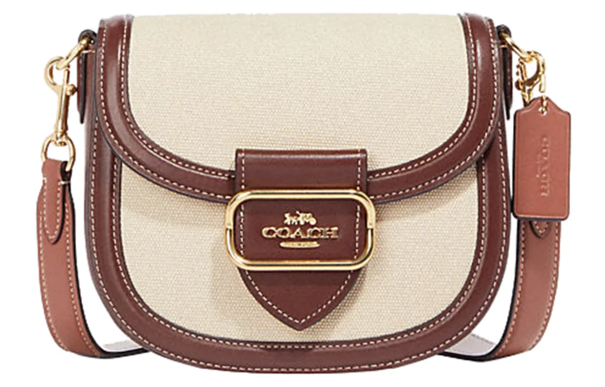 COACH Morgan Cow Leather With Textile Saddle Bag, Crossbody Bag, Shoulder Bag Small Women's Red & Beige