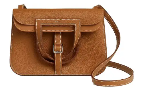 HERMES Halzan Clemence Bullock Leather Horse Hoof Bag, Handbag, Shoulder Bag, Crossbody Bag Women's 37 Gold Brown
