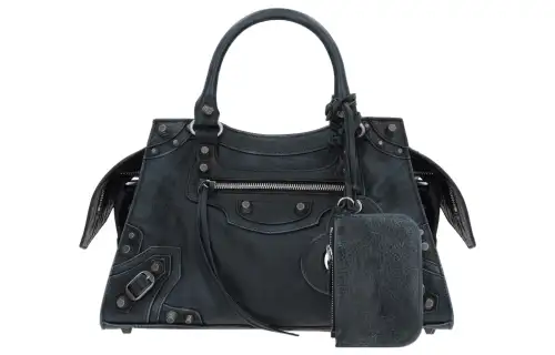 Balenciaga Neo Cagole City Fine Grained Sheepskin Handbag, Shoulder Bag Small Women's Black