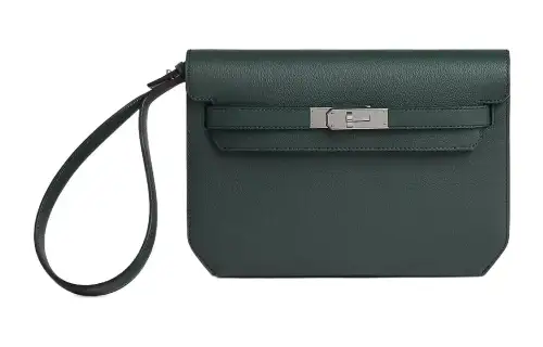 HERMES Kelly Depeches Evercolor Calfskin Clutch Men's V0 Vert Rousseau Green