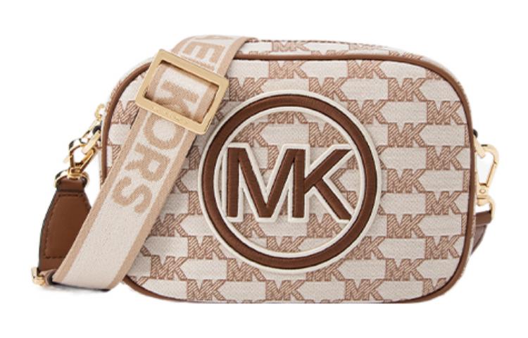 MICHAEL KORS Michael Kors MK Jet Set Travel Round Logo Letter Printed Wide Shoulder Strap Hardware Buckle Fabric Camera Bag Shoulder Crossbody Bag Medium Women's Beige and Brown