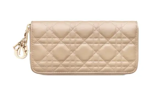 DIOR Lady Dior Lambskin Clutch Card Holder, Wallet Women's Sand
