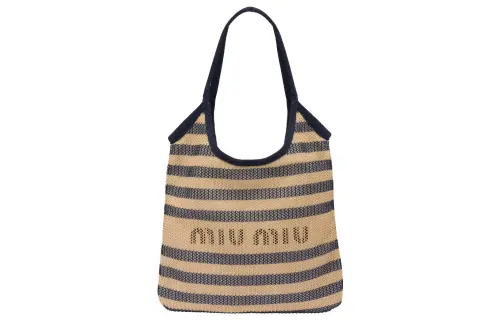 MIU MIU Fabric With Linen Handbag Women's Blue/Beige