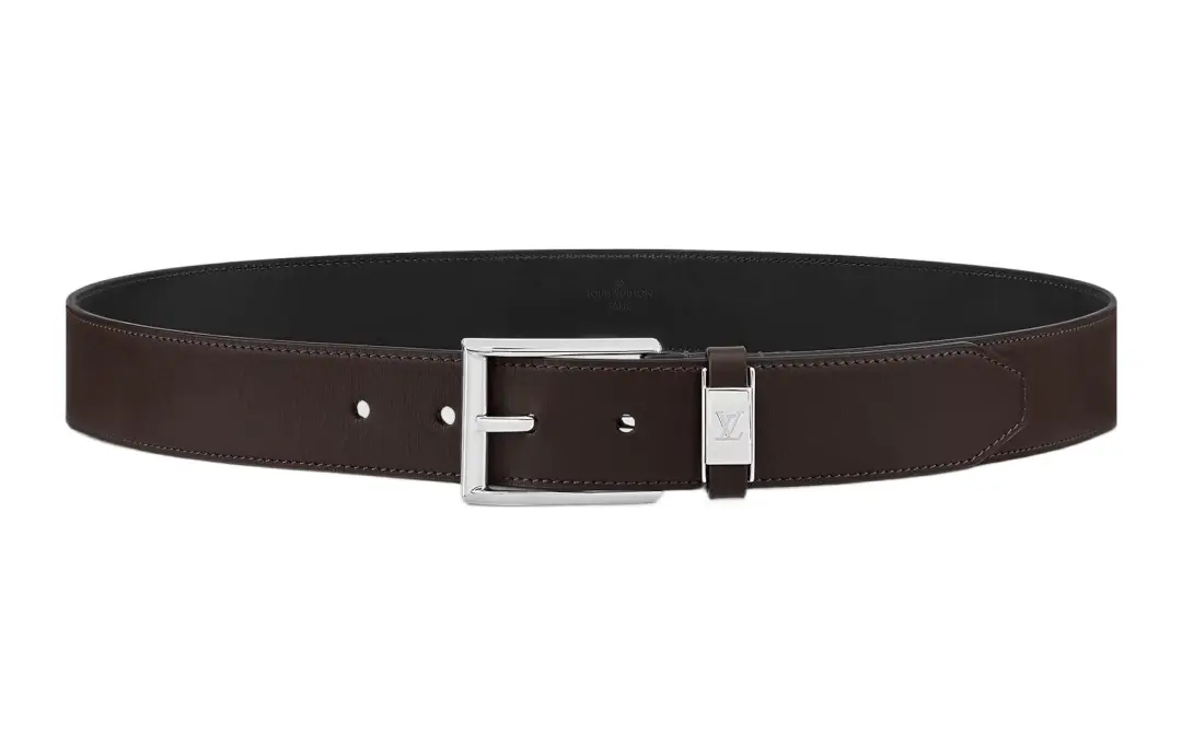 LOUIS VUITTON Vendome Cow Leather Belts Men's Brown Width 3.5cm