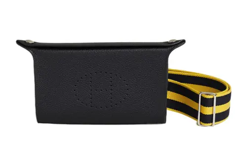 HERMES Videpoches Silver Tone Buckle Cow Leather With Canvas Fanny Pack, Shoulder Bag, Crossbody Bag Men's Black Blue