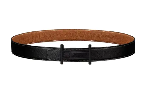 HERMES Togo Cow Leather Belts Men's Black Width 3.2cm