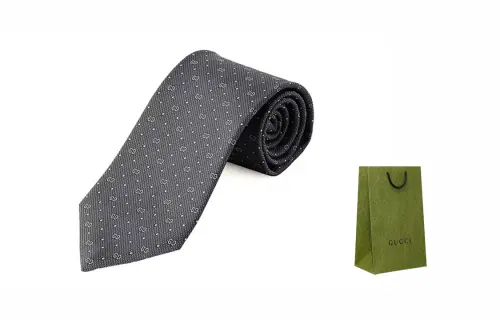 GUCCI Horsebit Silk Ties Unisex Blue Gray