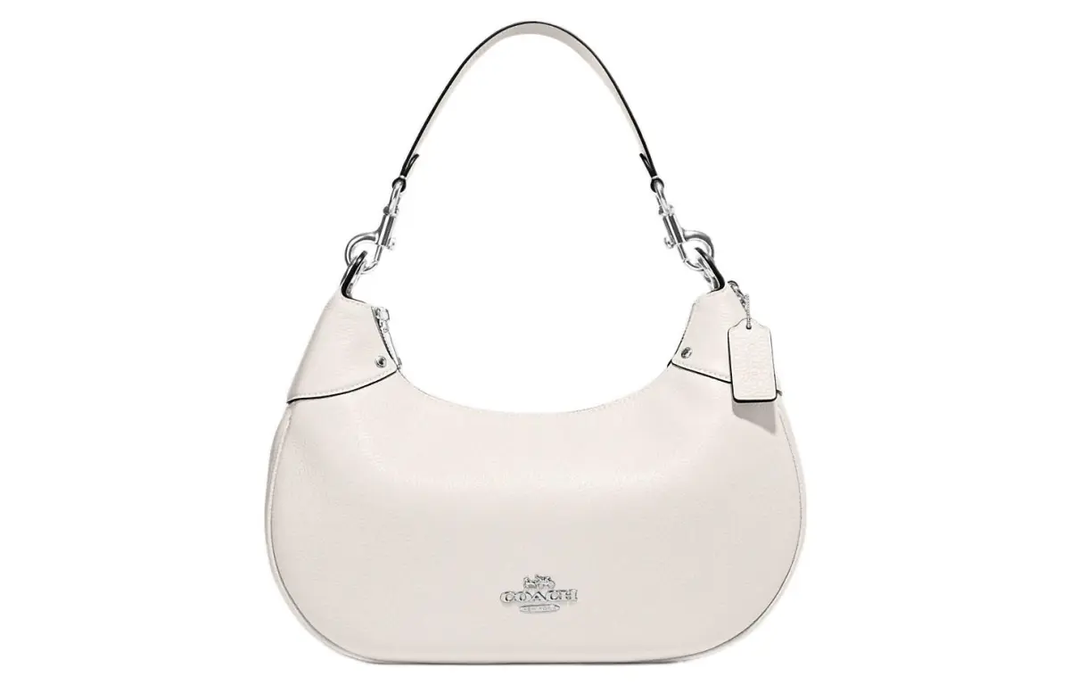 COACH Hobo Pebbled Leather Half Moon Saddle Bag, Crossbody Bag Large Women's White