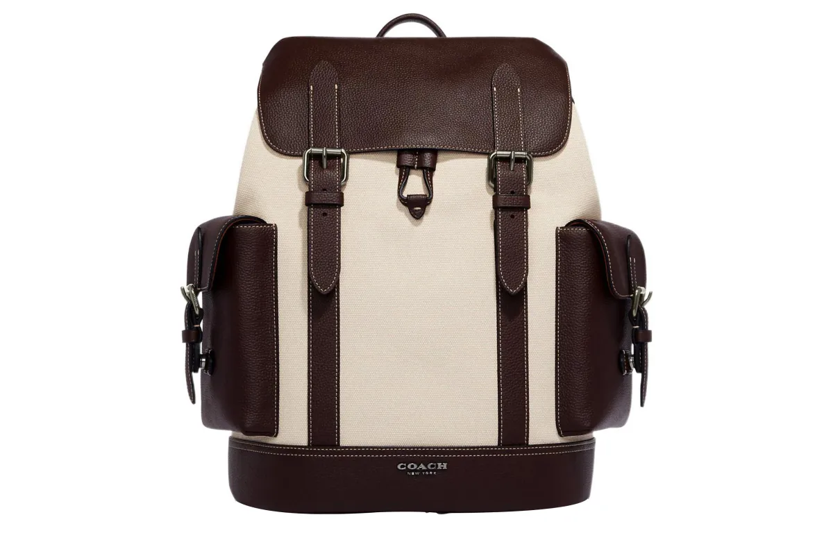COACH Hudson Canvas With Natural Pebble Texture Backpack Backpacks Men's Brown & Beige