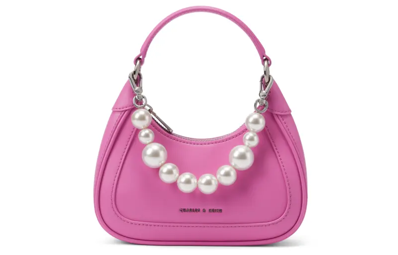 CHARLES&KEITH Pu Hart Bag, Crossbody Handbag Small Women's Beige/Pink