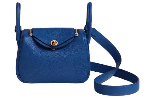HERMES Lindy Taurillon Clemence Cow Leather Handbag 19 Women's O8 Bleu Royal Blue