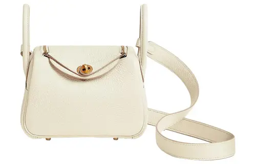 HERMES Lindy Taurillon Clemence Cow Leather Handbag Crossbody Bag 19 Women's I2 Nata Cream White