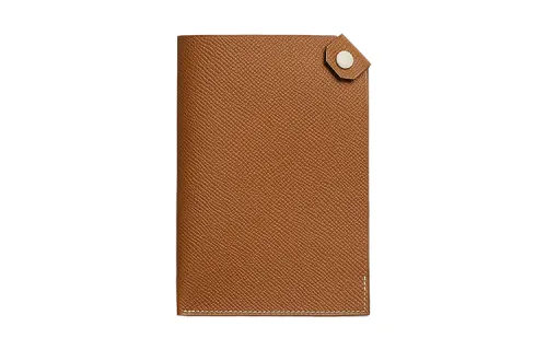 HERMES Tarmac Epsom Calfskin Card Holder Passport Holder Women's Gold Brown/Gray White