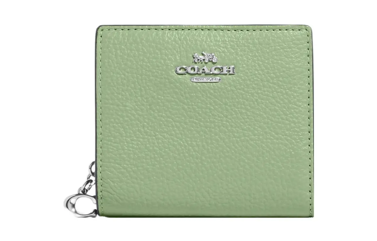 COACH Snap Wallet Leather Card Holder, Wallet Mini Women's Grass Green