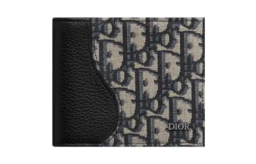 DIOR Saddle Oblique Jacquard Fabric With Grain Calfskin Wallet Men's Black/Beige