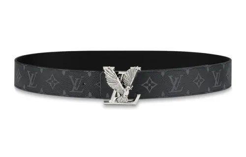 LOUIS VUITTON Cow Leather Belts Men's Gray/Black Width 4cm
