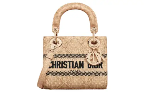 DIOR Lady D Lite Raffia Fiber Handbag, Shoulder Bag, Crossbody Bag, Handbag Mini Women's Light Brown