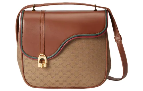 GUCCI Canvas With Leather Canvas Bag, Saddle Bag, Crossbody Bag, Shoulder Bag Women's