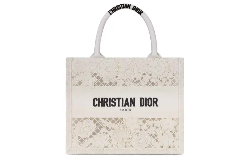 DIOR BookTote Embroidery Tote Bag, Shopping Bag, Handbag Small Women's White