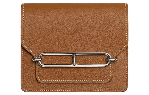 HERMES Roulis Evercolor Calfskin Pig Nose Clutch, Wallet, Fanny Pack Women's Gold