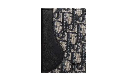 DIOR Oblique Printed Fabric Cow Leather Card Holder Men's Black/Beige
