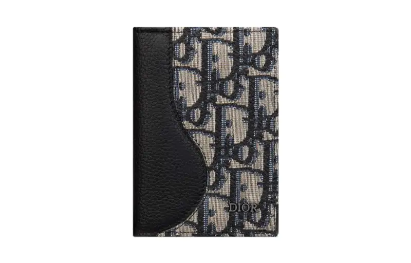 DIOR Oblique Printed Fabric Cow Leather Card Holder Men's Black/Beige