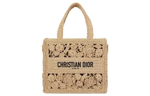 DIOR BookTote Raffia Grass Tote Bag, Shopping Bag, Handbag Small Women's Natural