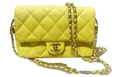 CHANEL Grain Embossed Calfskin Flap Bag, Crossbody Bag, Shoulder Bag Mini Women's Yellow