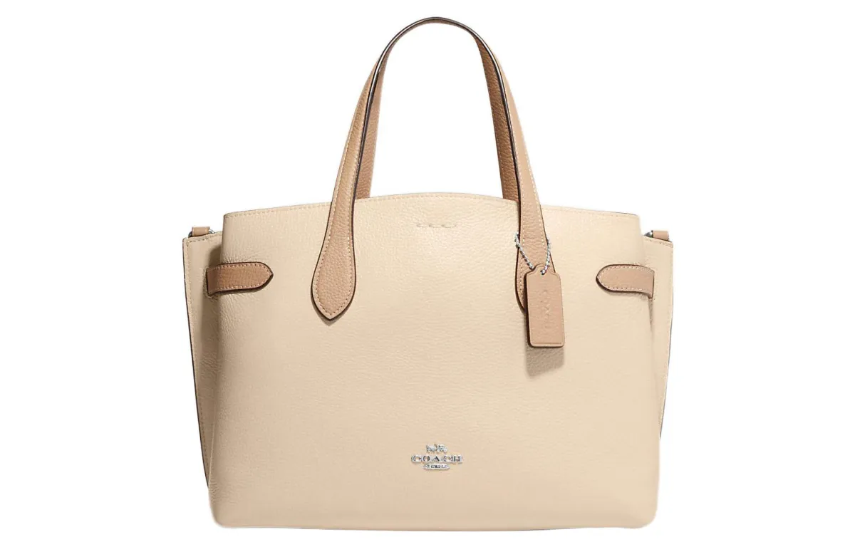 COACH Hanna Pebbled Leather Tote Bag, Shopping Bag, Shoulder Bag, Crossbody Bag, Handbag Large Women's Ivory Gray