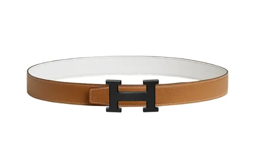 HERMES Double Sided Calfskin Leather Belts Men's Width 3.2cm