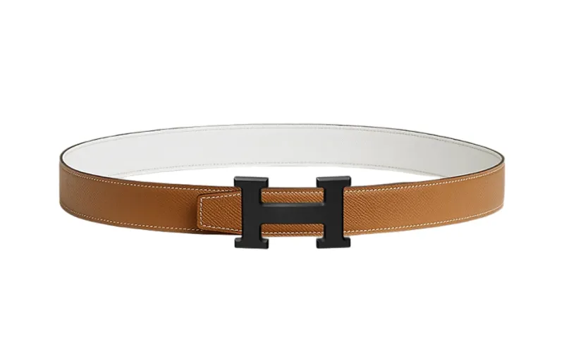 HERMES Double Sided Calfskin Leather Belts Men's Width 3.2cm