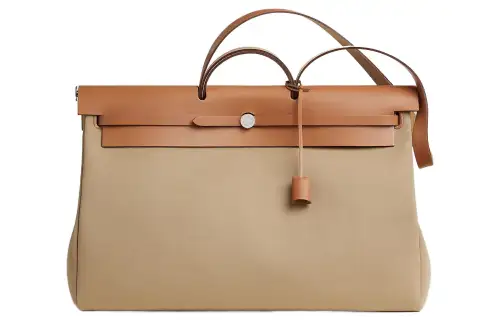 HERMES Herbag Zip Officier Canvas With Hunter Cow Leather Shoulder Bag, Crossbody Bag, Handbag 50 Unisex