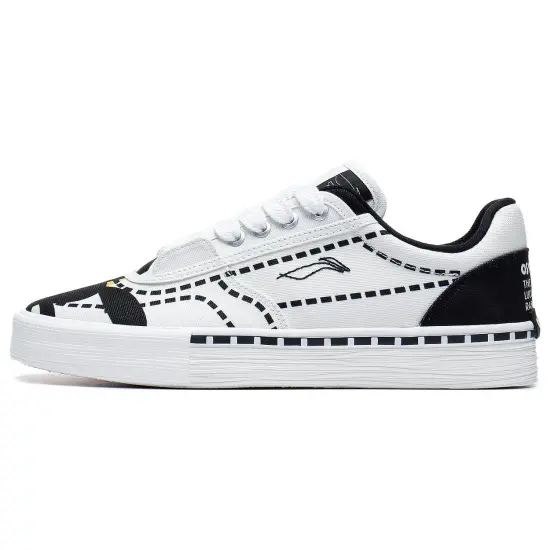 OSWALD x LiNing 50/50 Anti-Slip Wear-Resistant Low-Top Skateboard Shoes Women's White Black