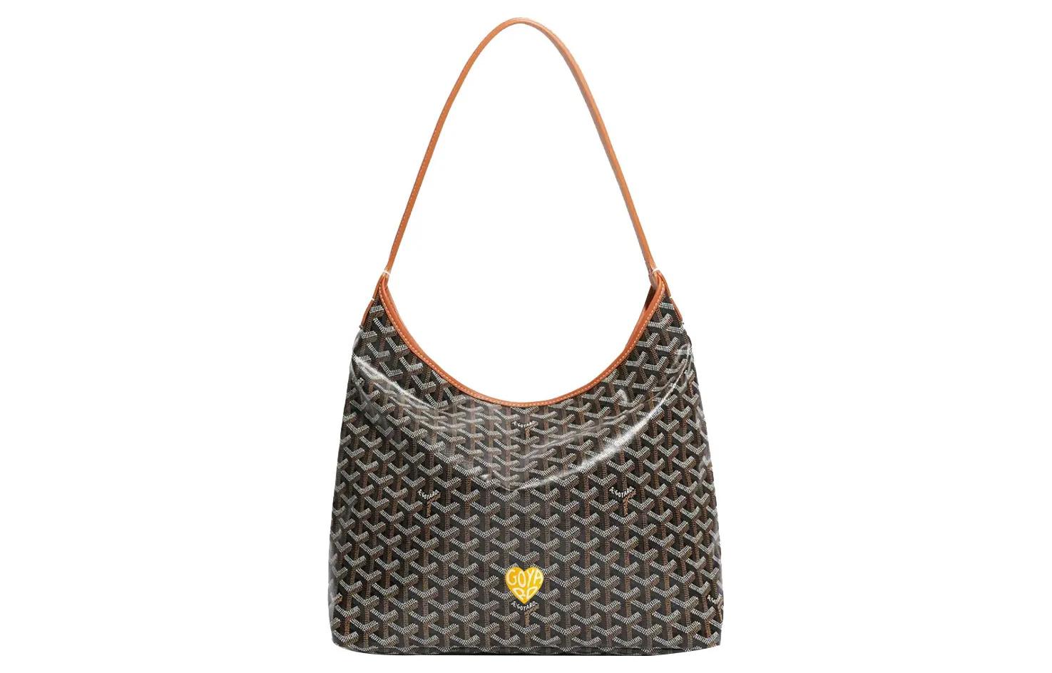GOYARD Bohème Hobo Y-shaped presbyopia printed anti-pressure leather handle, canvas patchwork, hobo bag, armpit bag, shoulder bag, women's model, brown/yellow small love version