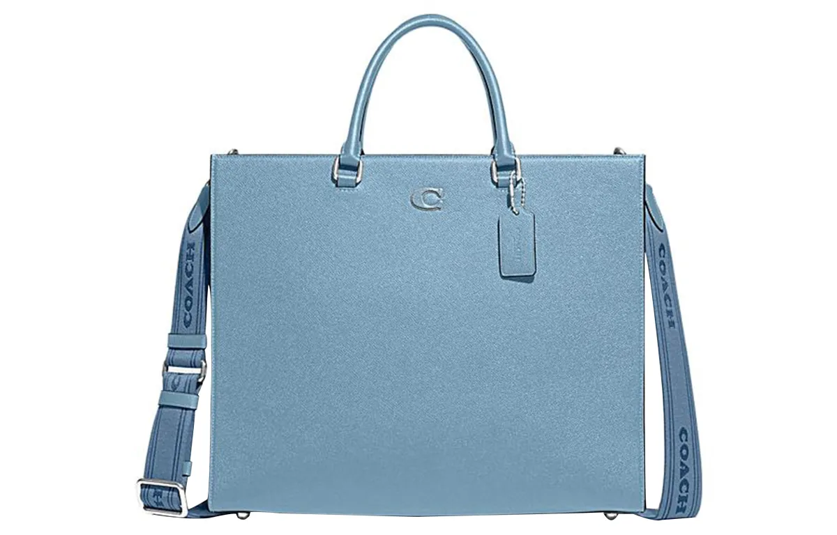 COACH Canvas With Leather Tote Bag, Shopping Bag, Crossbody Bag, Shoulder Bag, Handbag Large Women's Light Blue