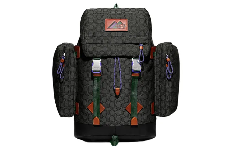 COACH Utility Iconic Jacquard With Calfskin Backpacks Large Men's Black