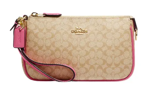 COACH Nolita Coated Canvas With Leather Pochette Clutch Small Women's Khaki & Pink